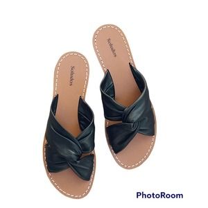 SOLUDOS Clara •Women 5.5• Beach Twisted Leather Slide Sandals BLACK Worn 1x